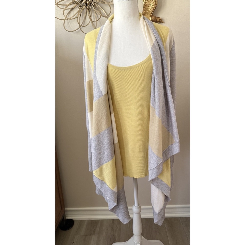 St John 2 Pc Sweater Set M L Wool Colorblock Cardigan Yellow Knit Tank